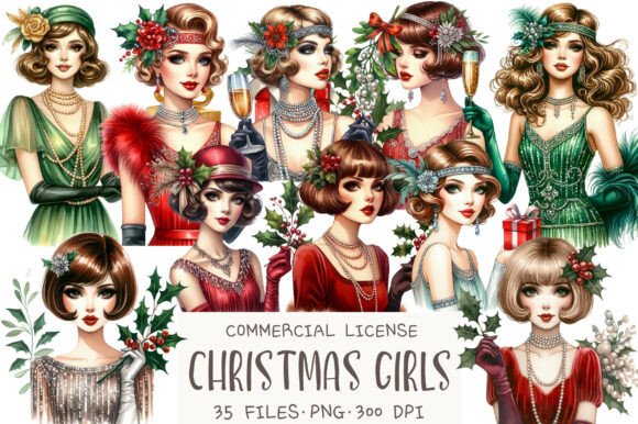Download 1920 Coquette Christmas Girls Clipart - Christmas Collection